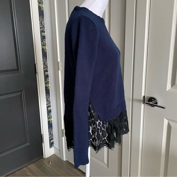Autumn Cashmere Navy Blue Crewneck 100% Cashmere Sweater with Black Lace Size S - Picture 2 of 6